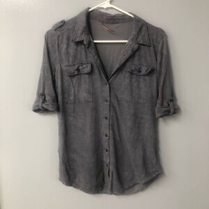 union bay button front shirt gray cuff sleeves size m/l